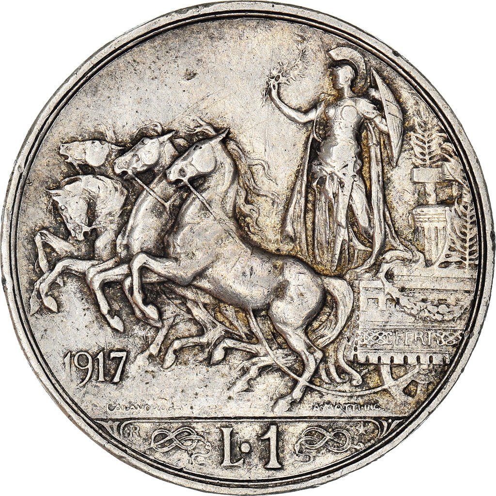 Coin, Italy, Vittorio Emanuele III, Lira, 1917, Rome, VF(30-35), Silver, KM:57