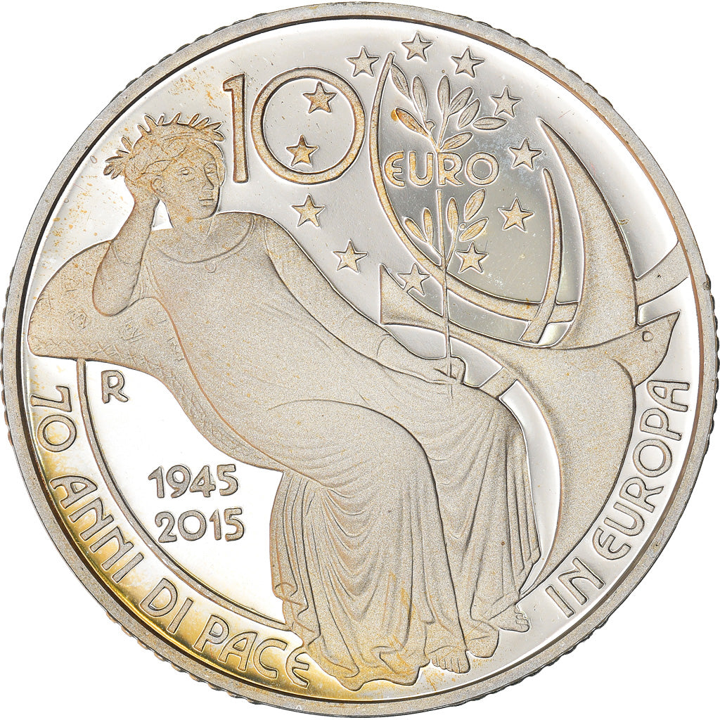 Italy, 10 Euro, 70 ans de Paix en Europe, 2015, Rome, Proof, MS(65-70), Silver