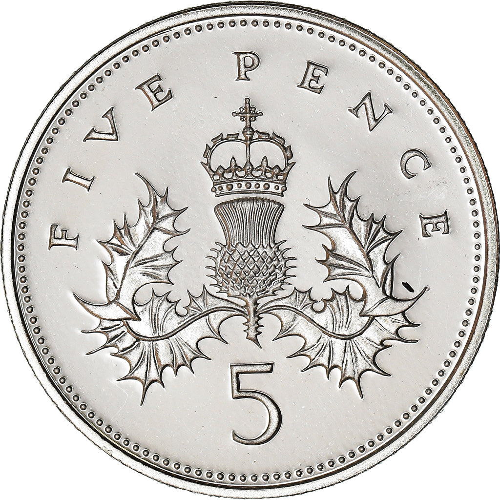 Coin, Great Britain, 5 Pence, 1990, MS(65-70), Silver