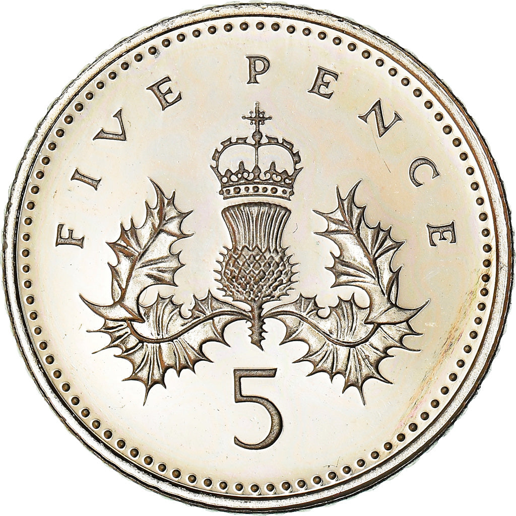 Coin, Great Britain, 5 Pence, 1990, MS(65-70), Silver