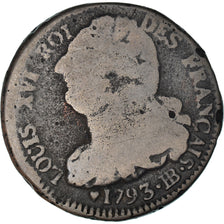Monnaie, France, 2 sols français, 2 Sols, 1793, Strasbourg, B+, Bronze