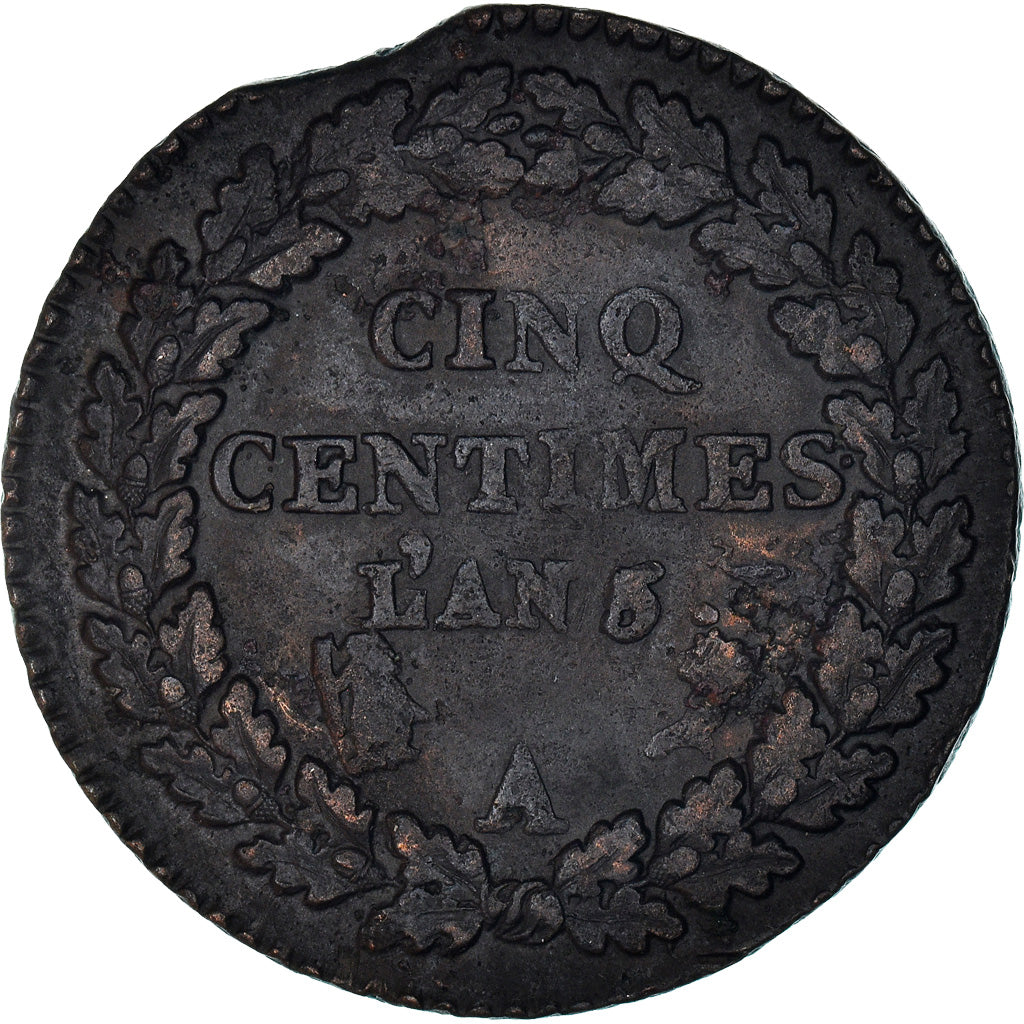 Coin, France, Dupré, 5 Centimes, AN 5, Paris, Clipped, AU(50-53), Bronze
