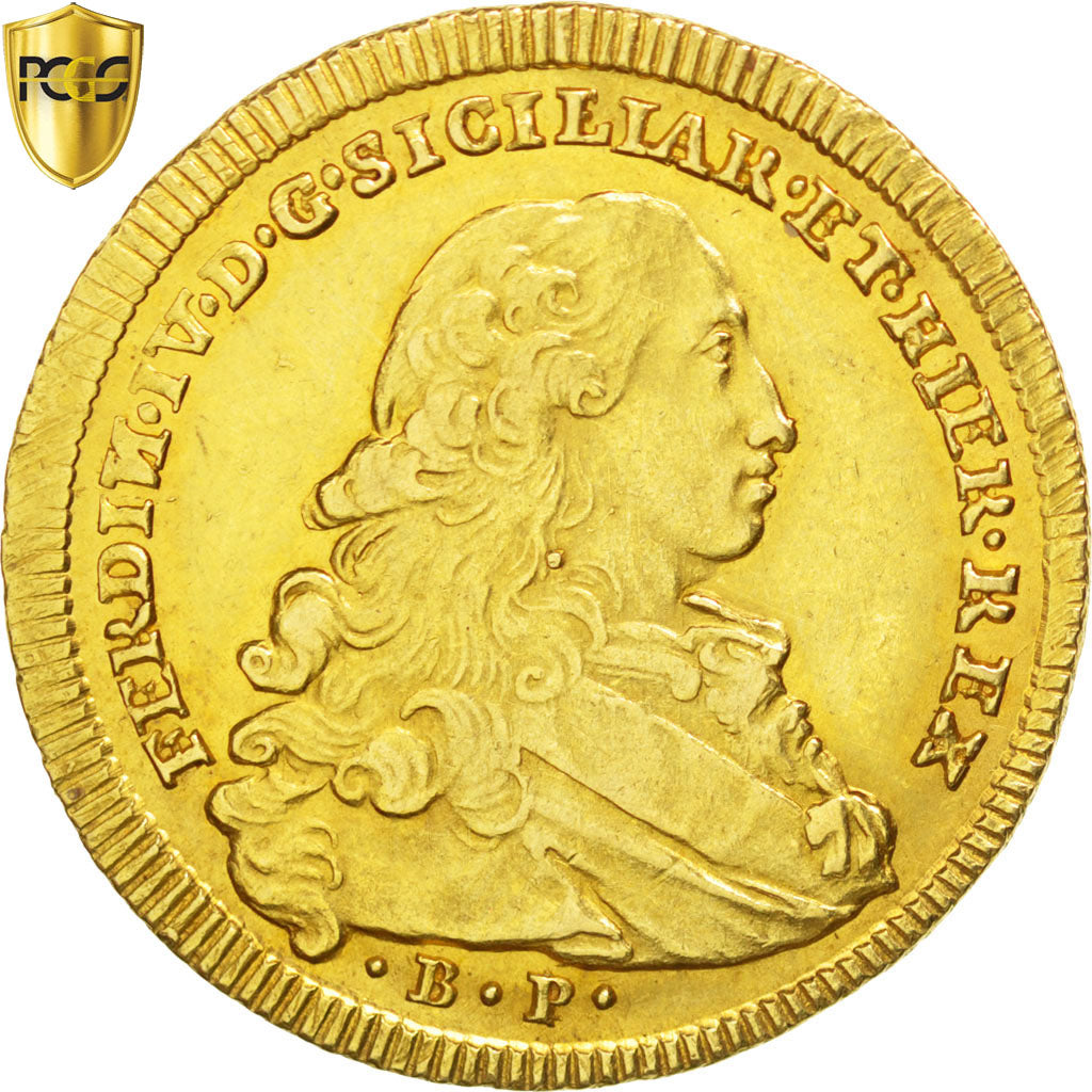 ITALIAN STATES, NAPLES, 6 Ducati, 1774, Gold, KM:176, PCGS AU58