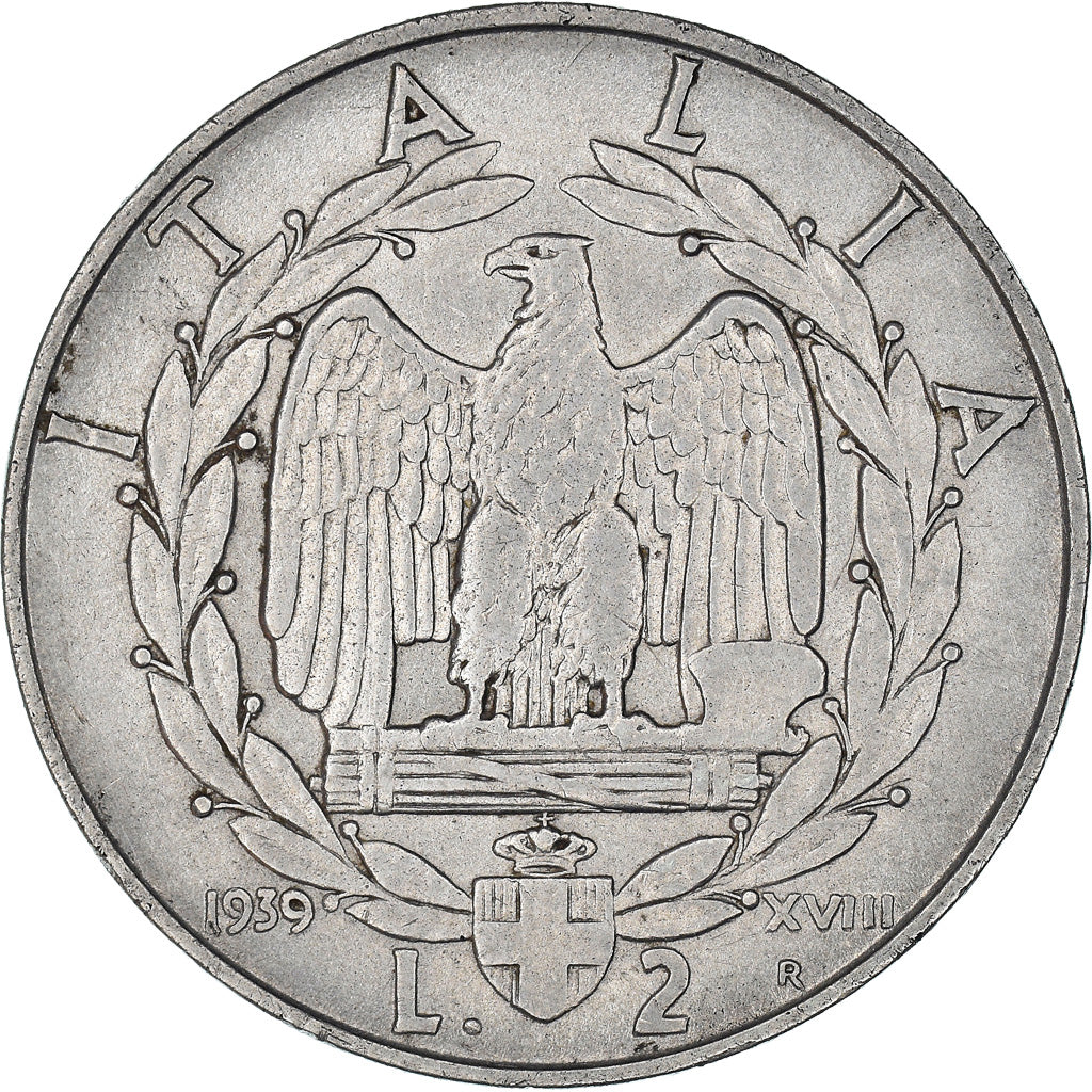 Moneta, Włochy, Vittorio Emanuele III, 2 Lire, 1939, Rome, VF(30-35), Stal