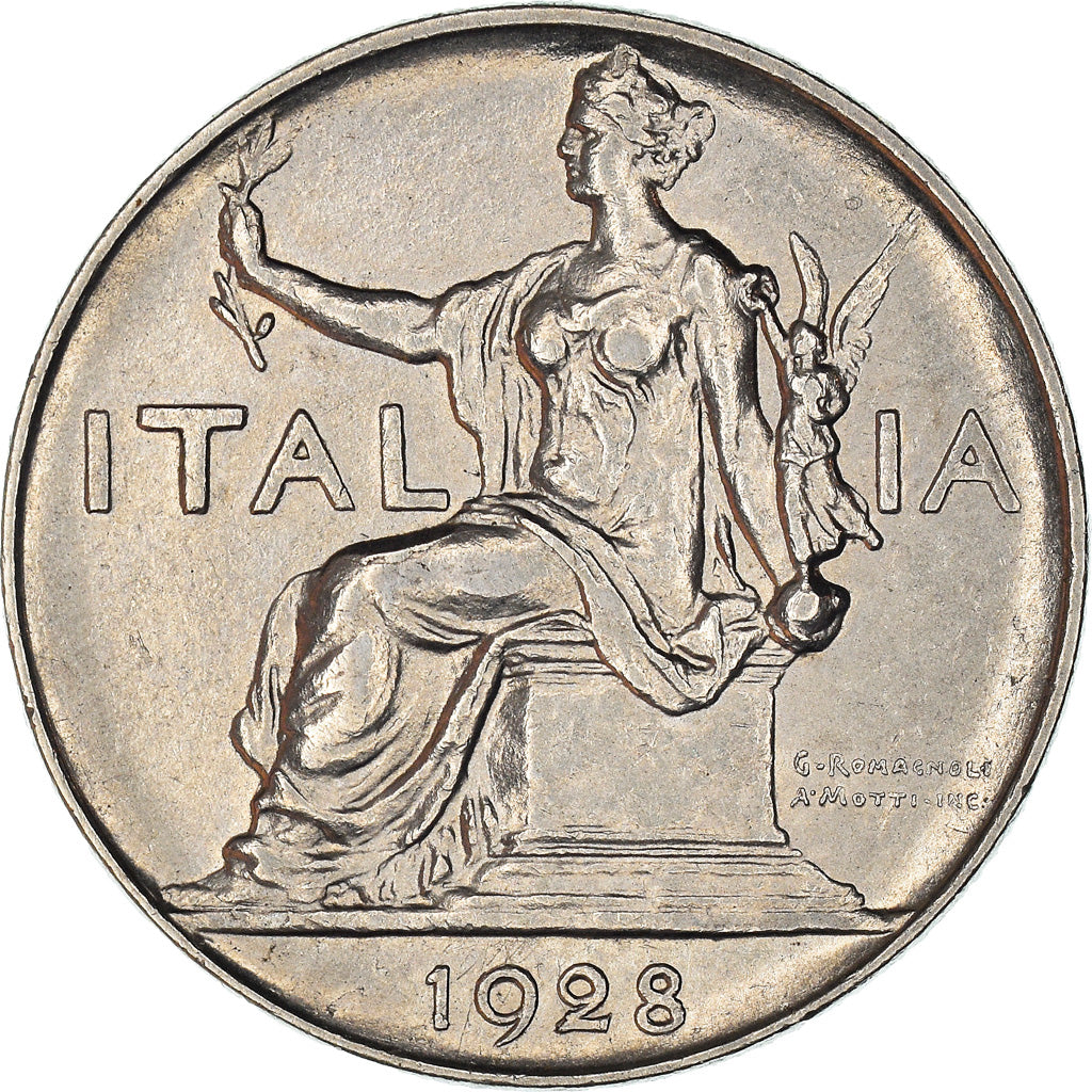 Coin, Italy, Vittorio Emanuele III, Lira, 1928, Rome, AU(55-58), Nickel, KM:62