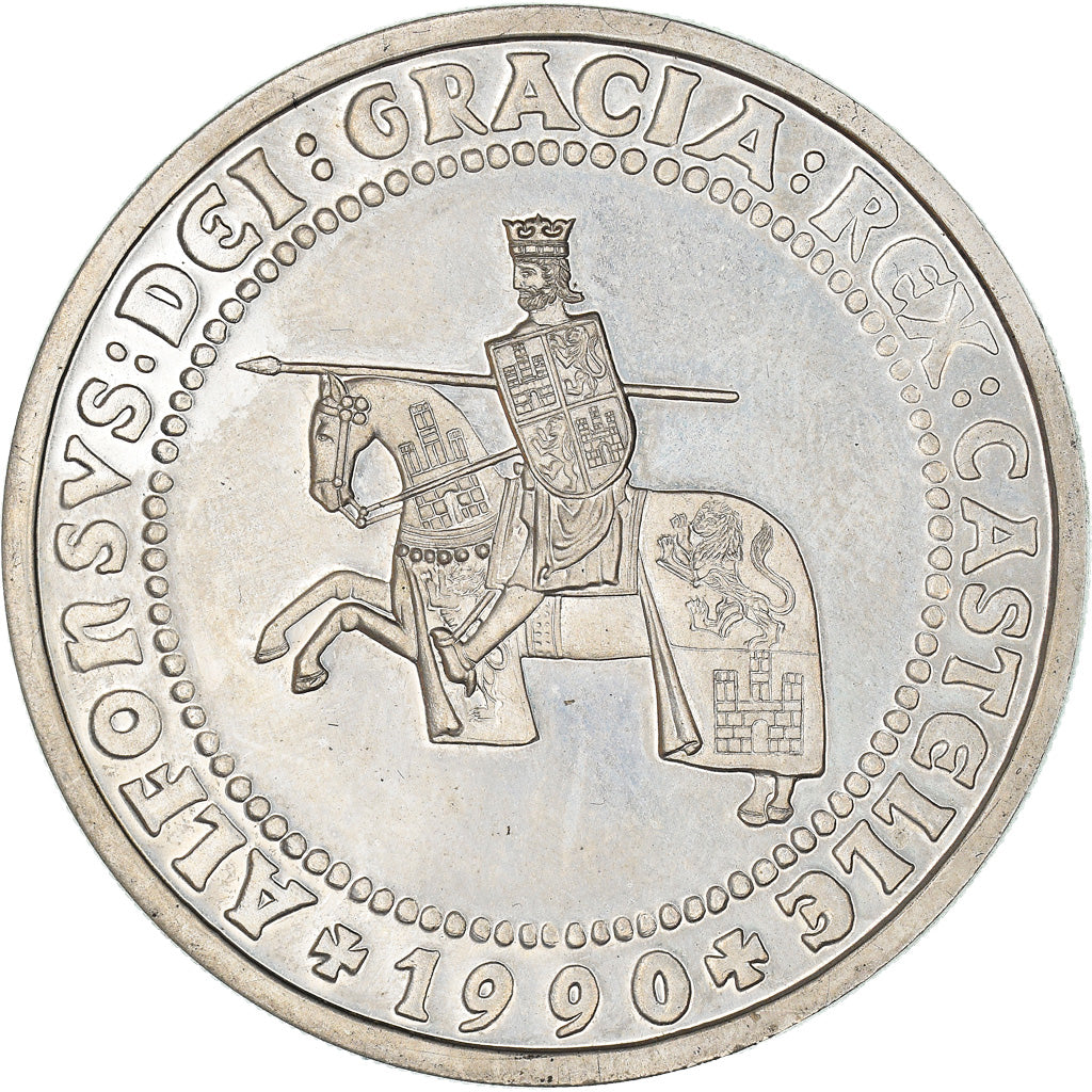 Moneda, España, Juan Carlos I, 5 Ecu, 1990, Madrid, EBC+, Plata, KM:M30