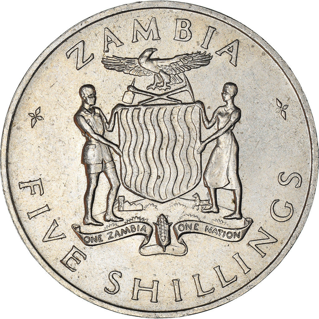 Coin, Zambia, 5 Shillings, 1965, British Royal Mint, AU(55-58), Copper-nickel