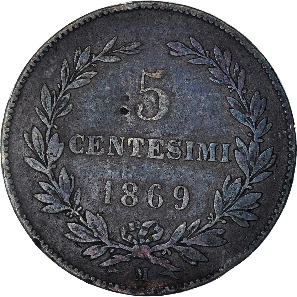 Coin, San Marino, 5 Centesimi, 1869, Rome, VF(30-35), Copper, KM:1