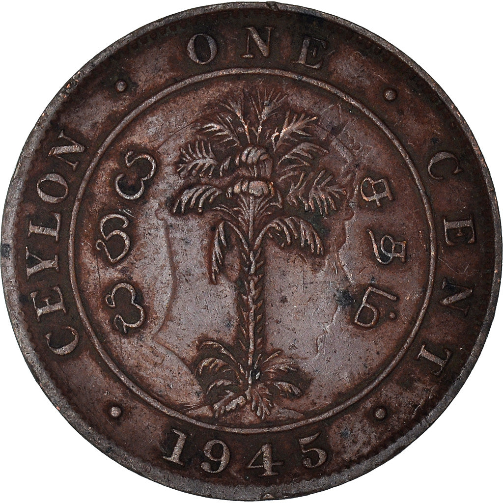 Coin, Ceylon, George VI, Cent, 1945, VF(30-35), Bronze, KM:111a
