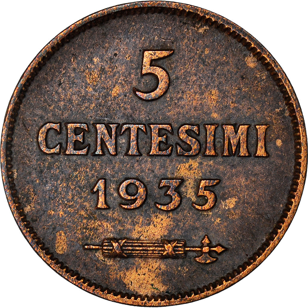 Coin, San Marino, 5 Centesimi, 1935, Rome, EF(40-45), Bronze, KM:12
