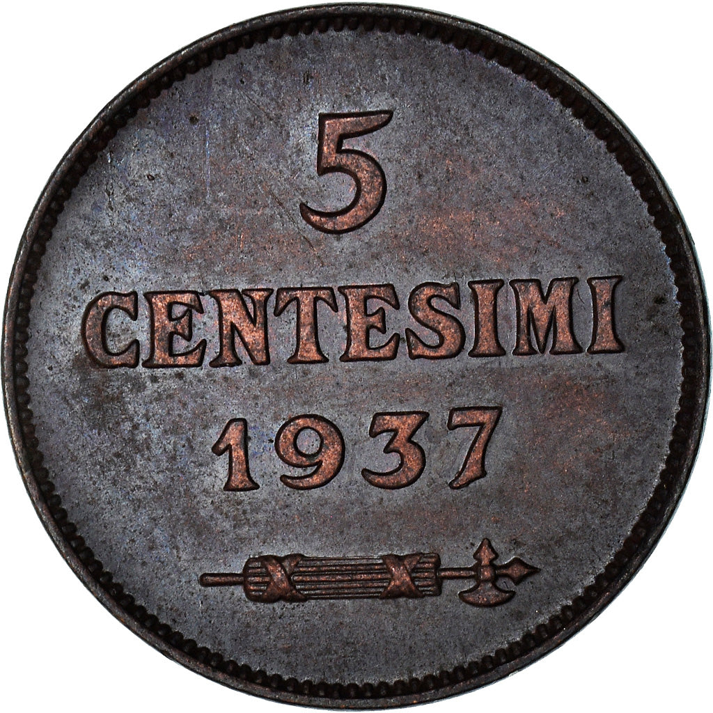 Coin, San Marino, 5 Centesimi, 1937, Rome, EF(40-45), Bronze, KM:12