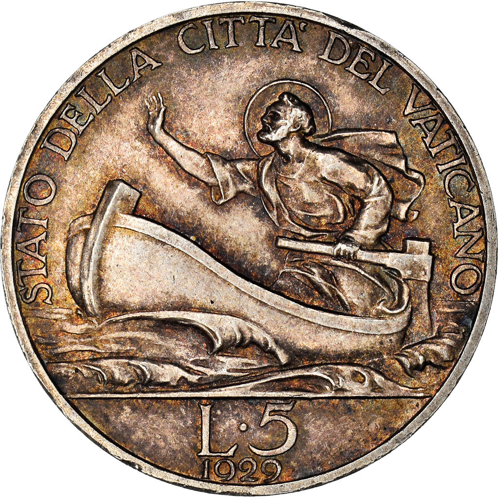 Coin, VATICAN CITY, Pius XI, 5 Lire, 1929, Roma, AU(55-58), Silver, KM:7