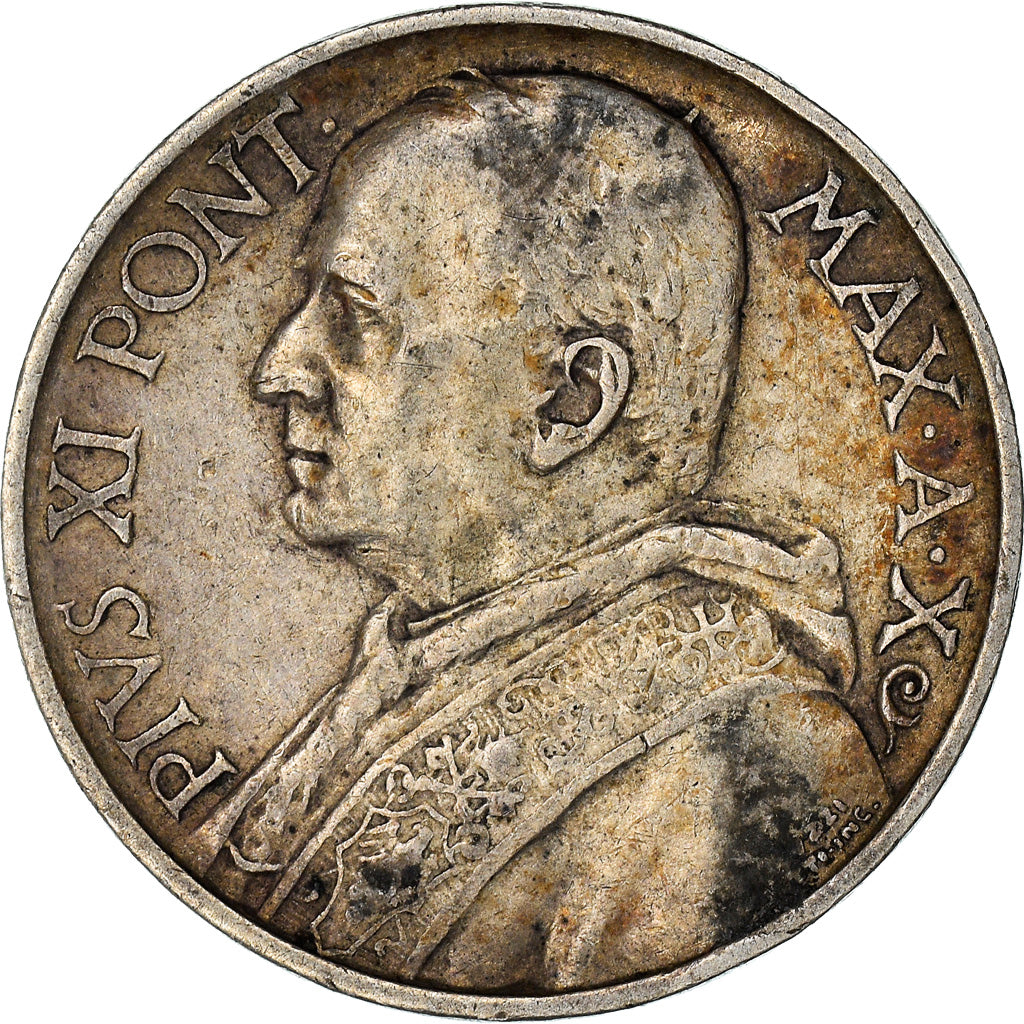Coin, VATICAN CITY, Pius XI, 5 Lire, 1931, Roma, AU(50-53), Silver, KM:7