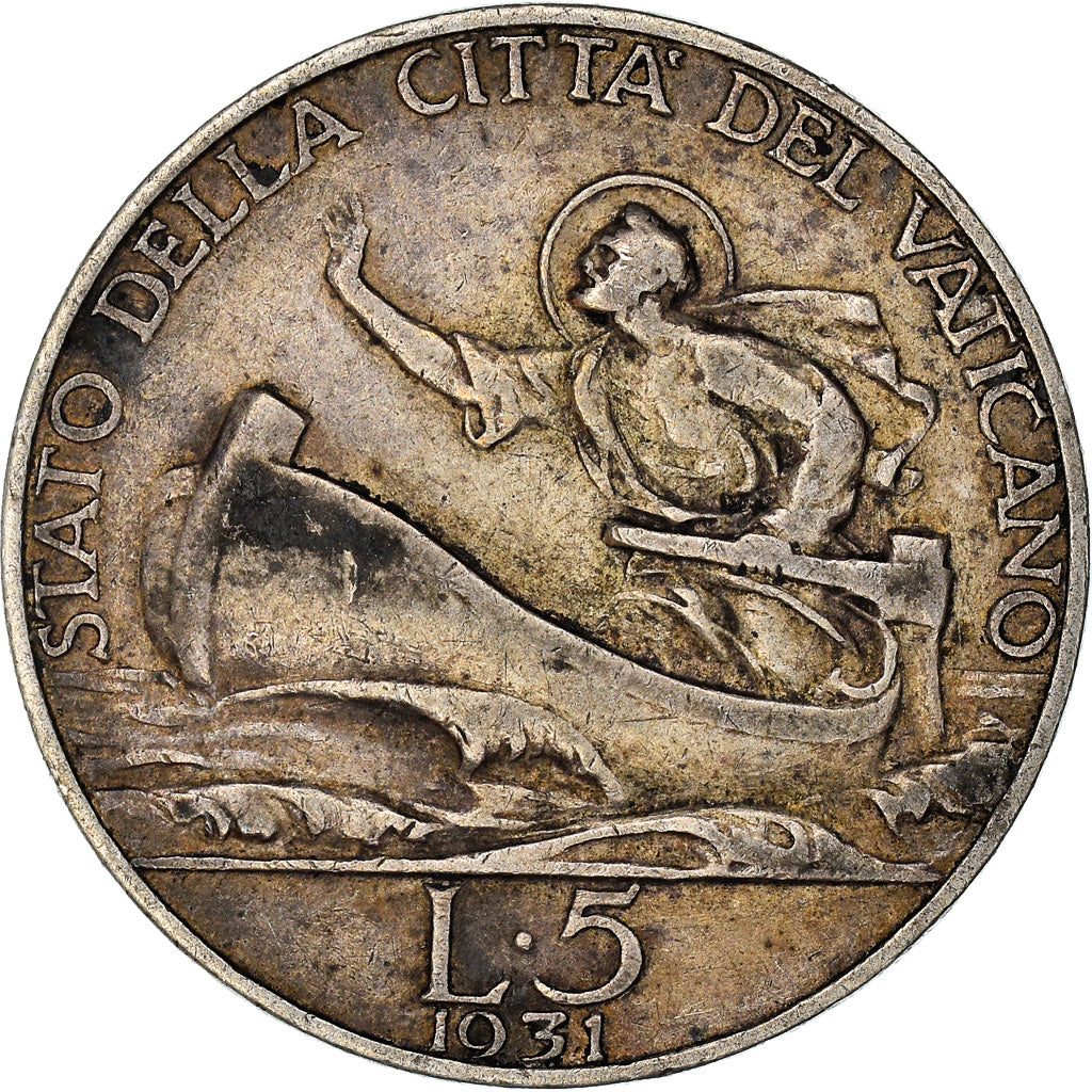 Coin, VATICAN CITY, Pius XI, 5 Lire, 1931, Roma, AU(50-53), Silver, KM:7