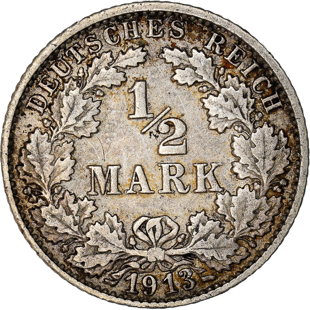 Munten, DUITSLAND - KEIZERRIJK, 1/2 Mark, 1913, Stuttgart, PR, Zilver, KM:17
