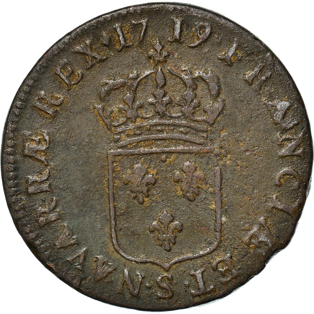 Coin, France, Louis XV, Sol au buste enfantin, 1719, Reims, VF(30-35)