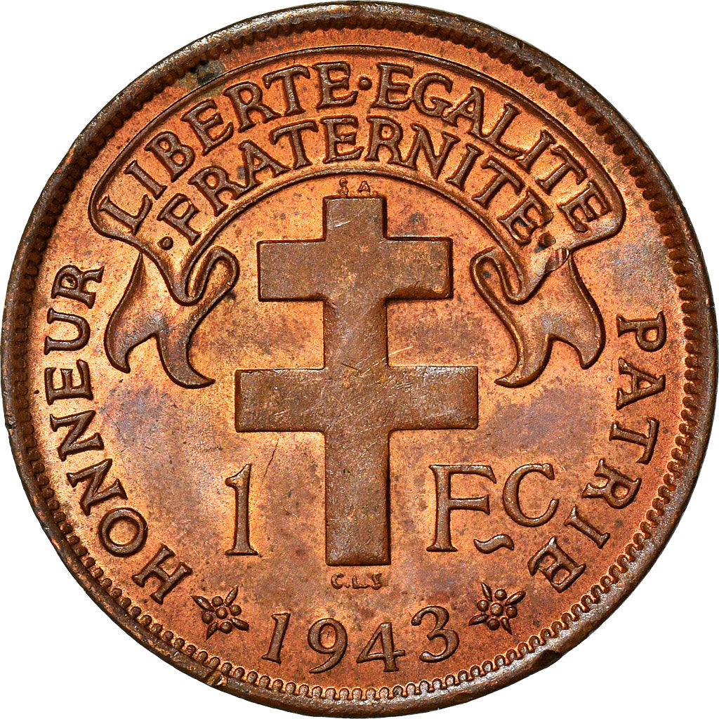 Moneta, Madagascar, Franc, 1943, Pretoria, BB, Bronzo, KM:2