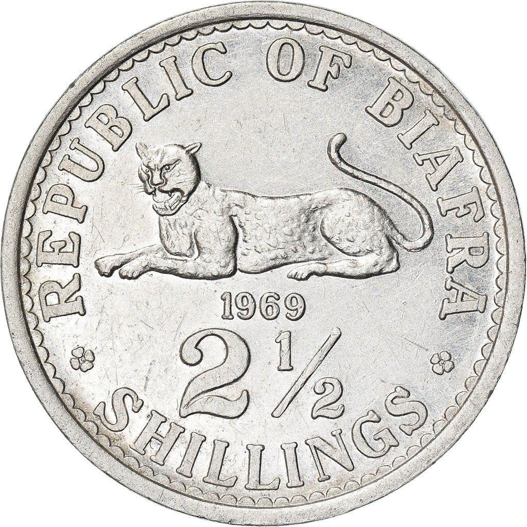 Coin, Biafra, 2-1/2 Shilling, 1969, AU(50-53), Aluminum, KM:4