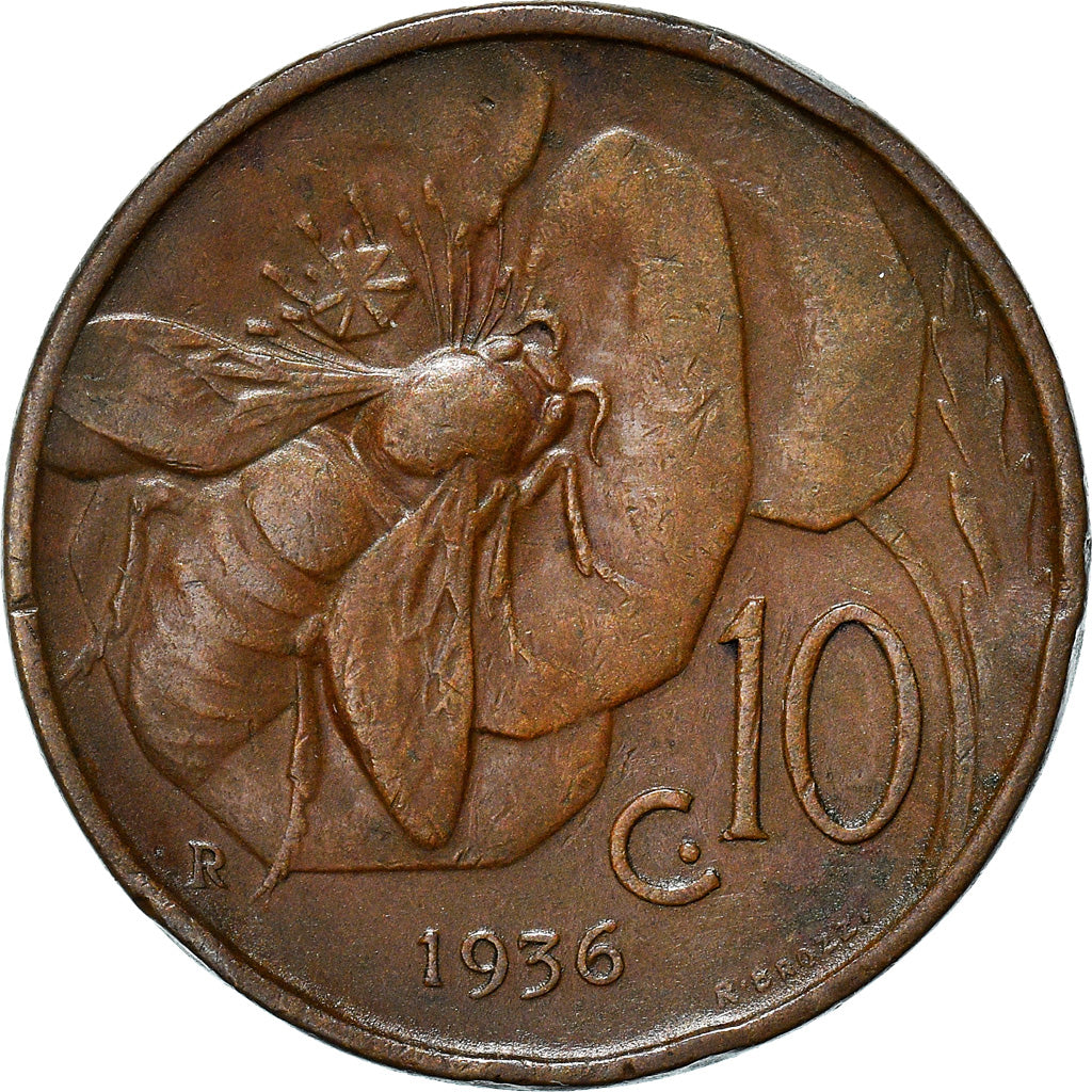 Coin, Italy, Vittorio Emanuele III, 10 Centesimi, 1936, Rome, VF(30-35), Bronze