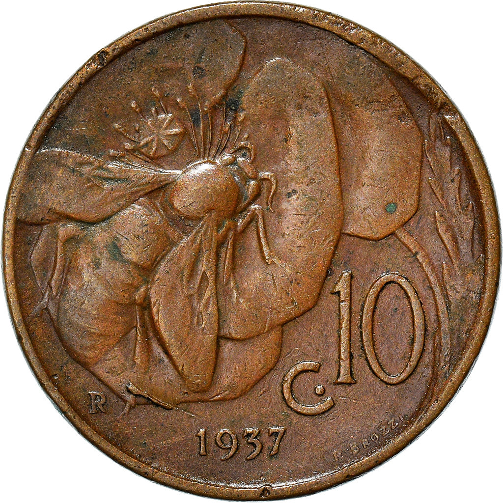Moneta, Italia, Vittorio Emanuele III, 10 Centesimi, 1937, Rome, MB+, Bronzo