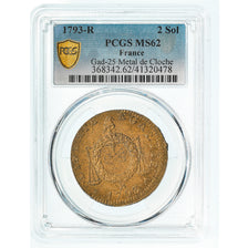 Moneta, Francja, 2 sols françois, 2 Sols, 1793, Orléans, PCGS, MS62