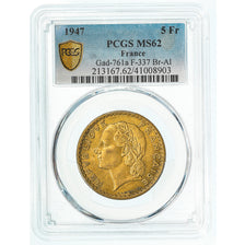 Coin, France, Lavrillier, 5 Francs, 1947, PCGS, MS62, MS(60-62)