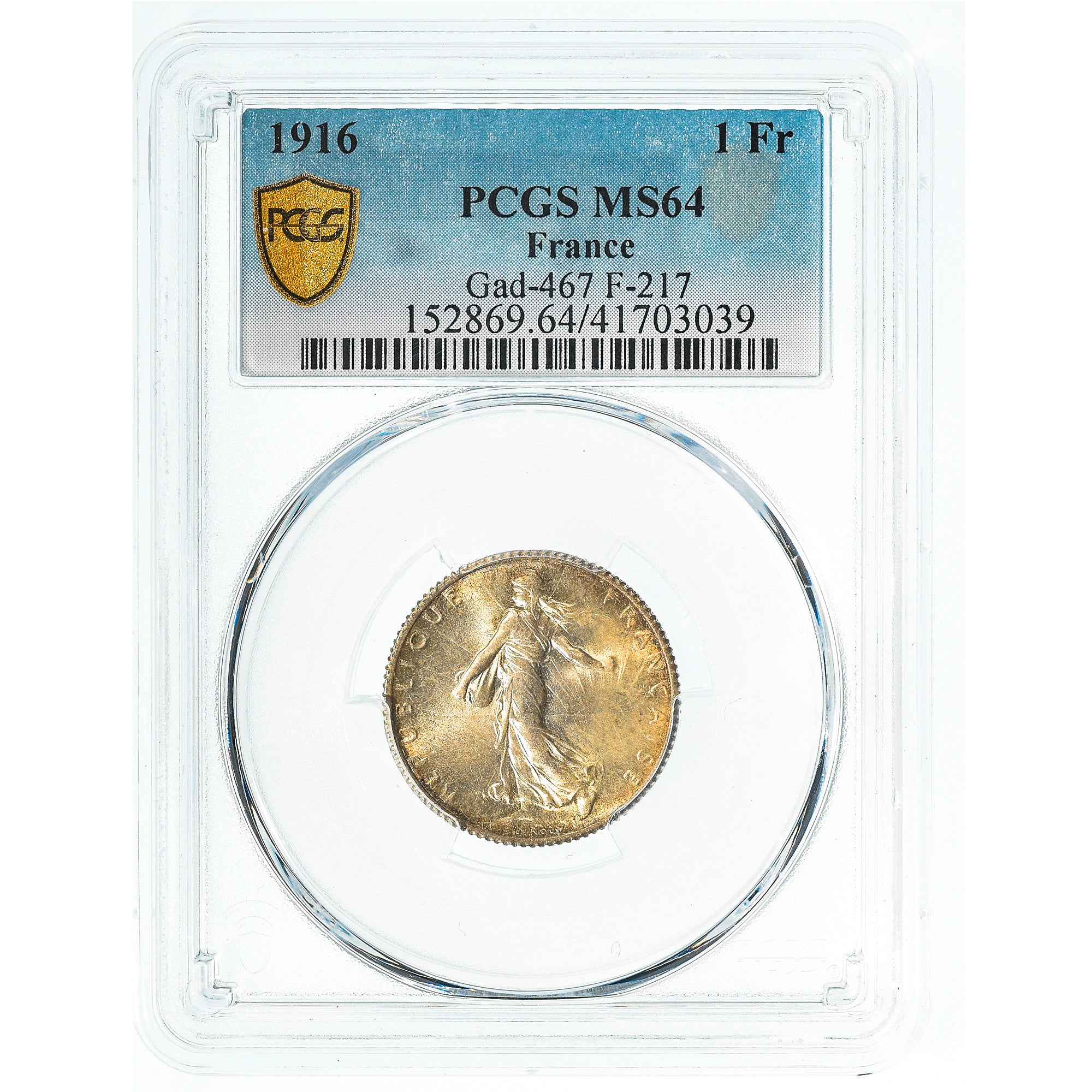 Coin, France, Semeuse, Franc, 1916, Paris, PCGS, MS64, MS(64), Silver, KM:844.1