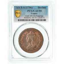 Moneta, Francia, Decime, AN 5, Paris, Refrappage du 2 décimes, PCGS, AU55