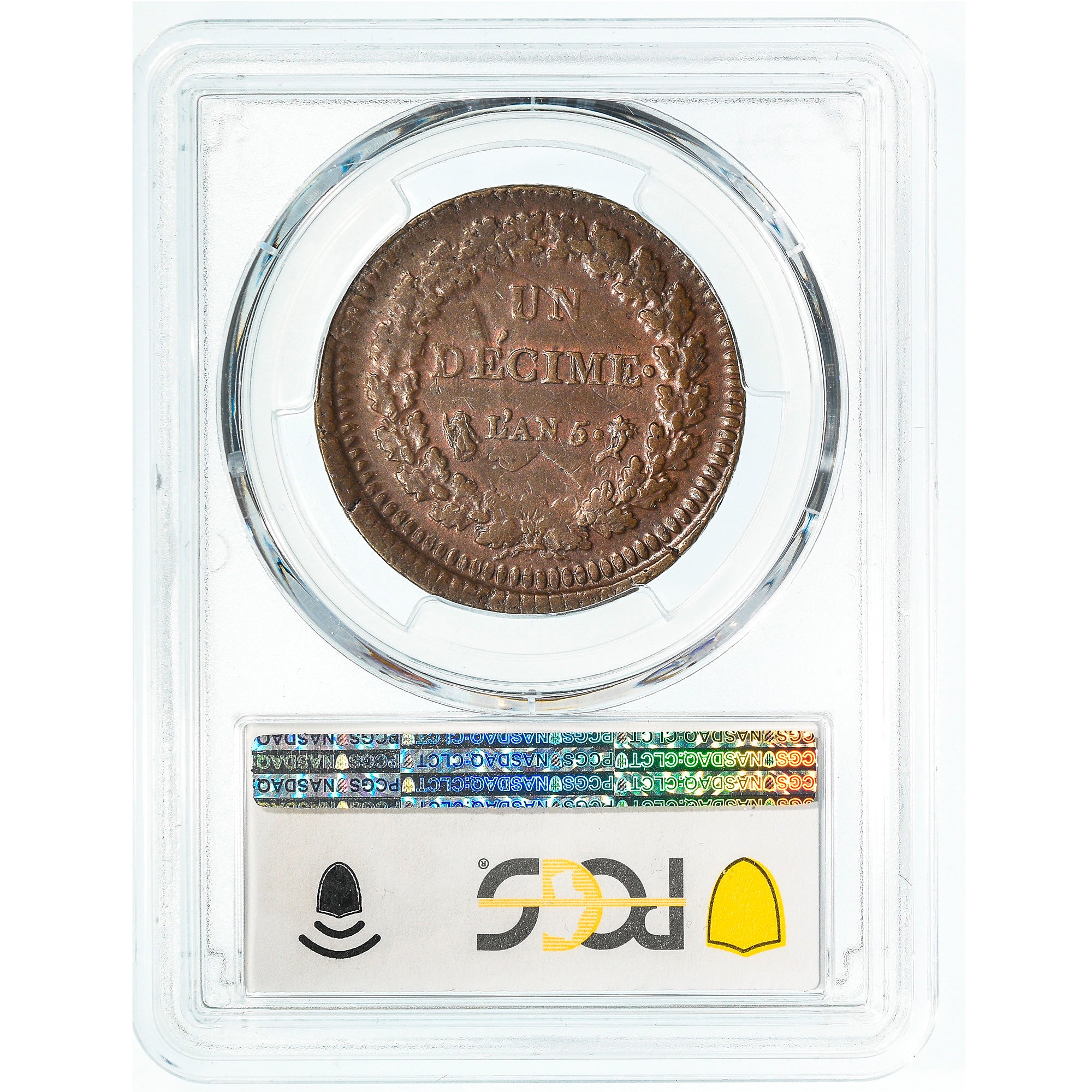 Coin, France, Decime, AN 5, Paris, Refrappage du 2 décimes, PCGS, AU55