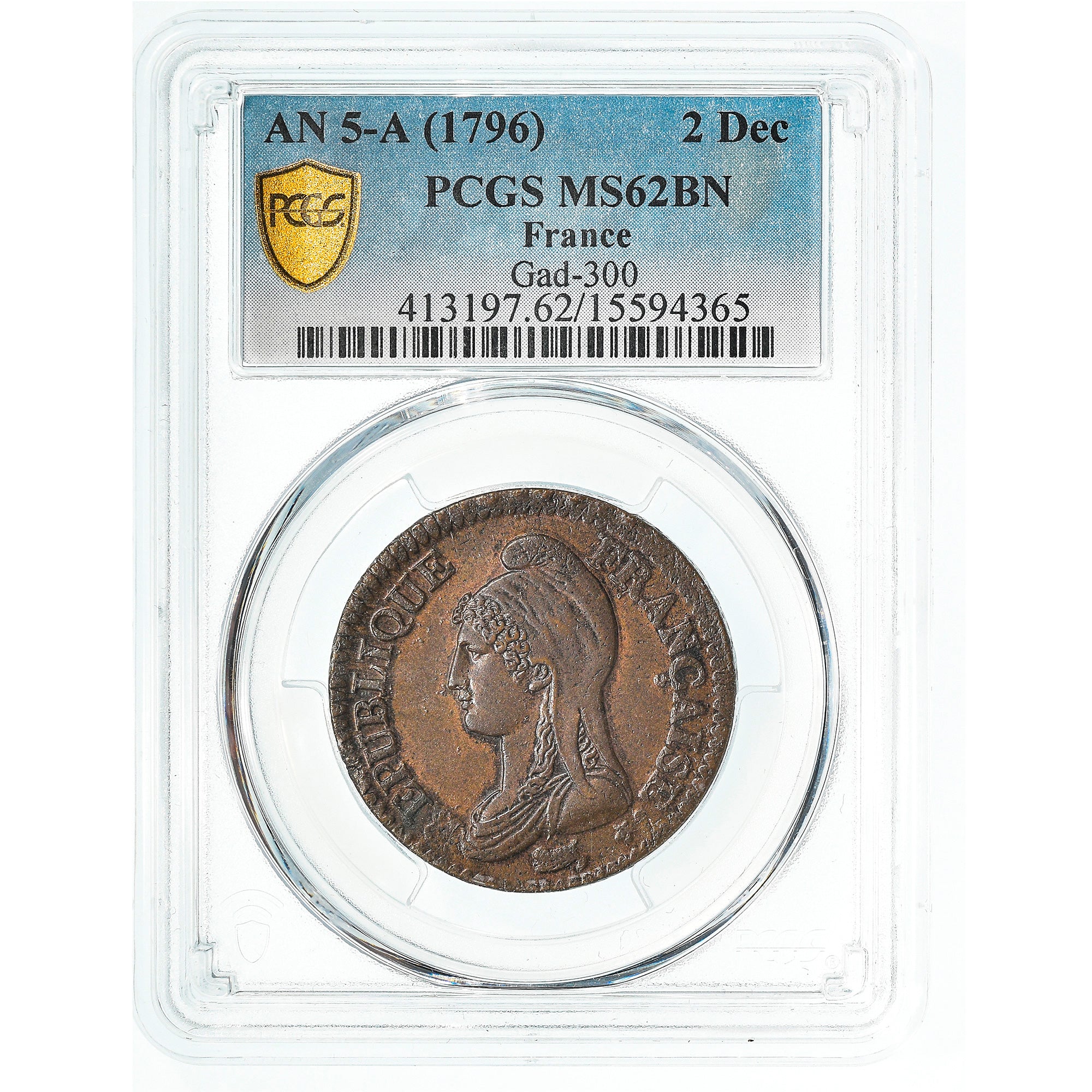 Monnaie, France, Dupré, 2 Décimes, 1796, Paris, PCGS, MS62BN, SUP+, Bronze