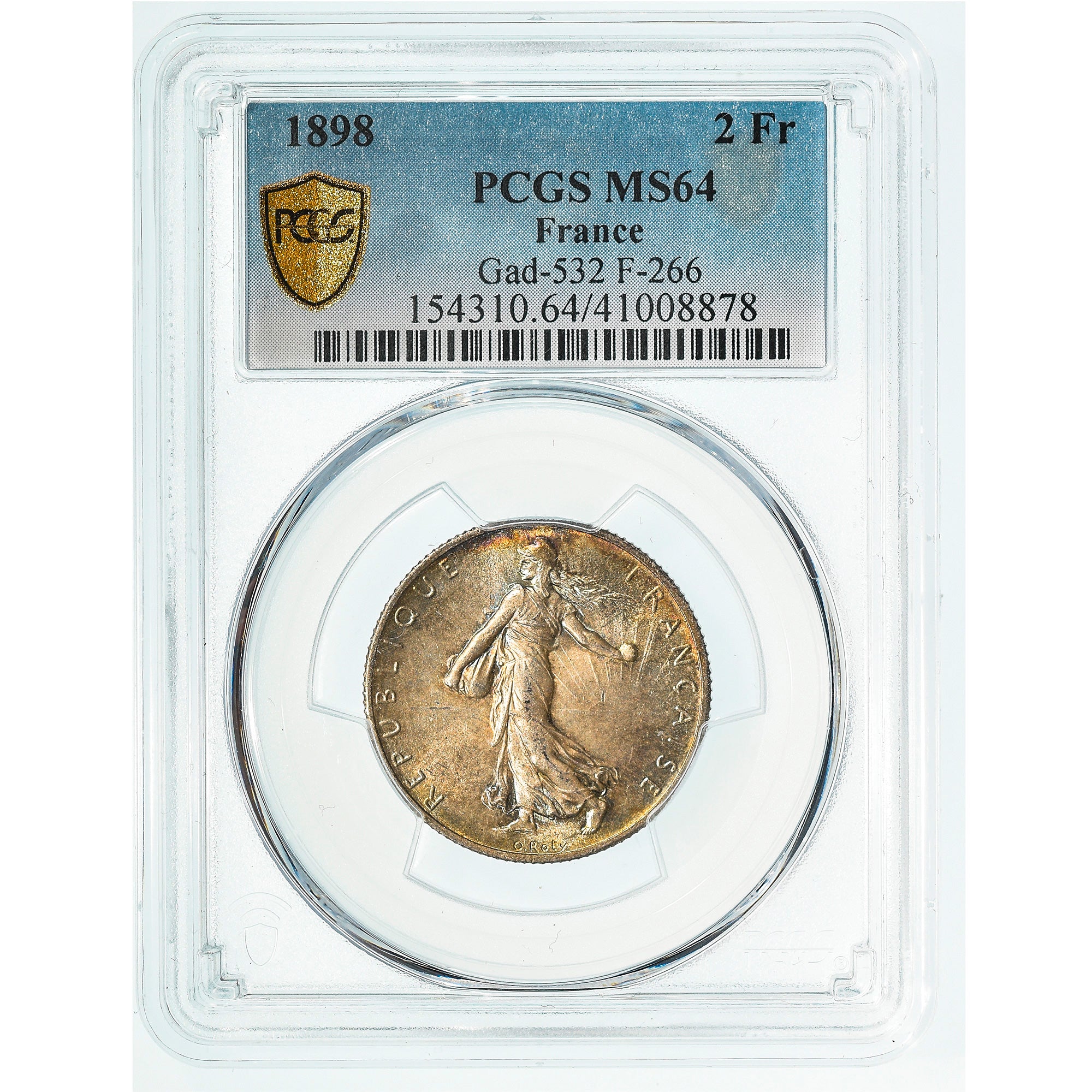 Coin, France, Semeuse, 2 Francs, 1898, Paris, PCGS, MS64, MS(64), Silver