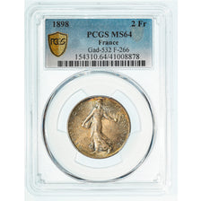 Coin, France, Semeuse, 2 Francs, 1898, Paris, PCGS, MS64, MS(64), Silver