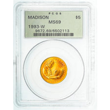 Moneta, USA, $5, Half Eagle, 1993, U.S. Mint, West Point, PCGS, MS69, MS(65-70)