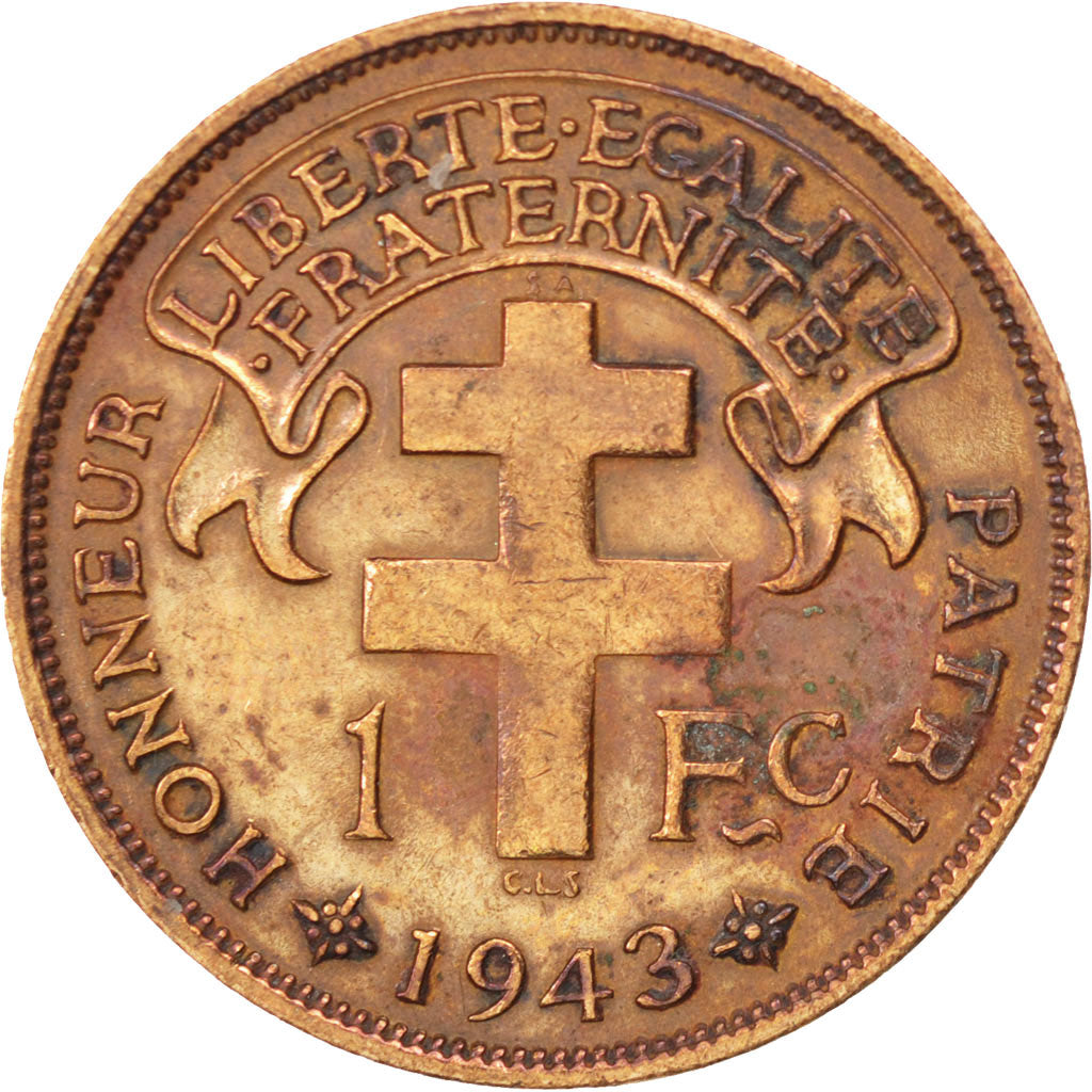 MADAGASCAR, Franc, 1943, Pretoria, KM #2, EF(40-45), Bronze, 5.50