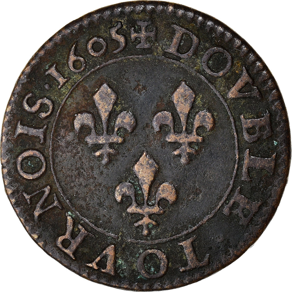 Moneta, Francia, Double Tournois, 1605, Paris, BB, Rame, CGKL:222