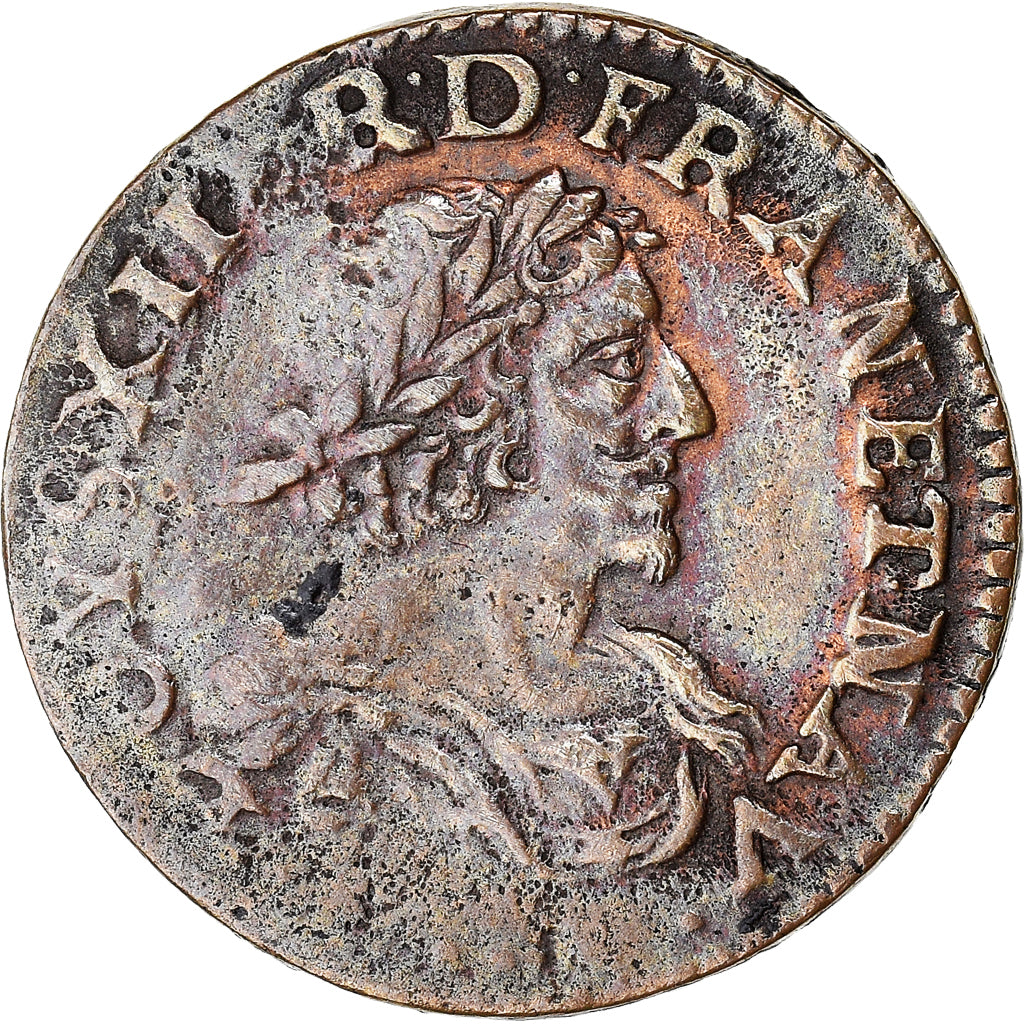 Monnaie, France, Louis XIII, Double Tournois, 1639, Vallée du Rhône, TB