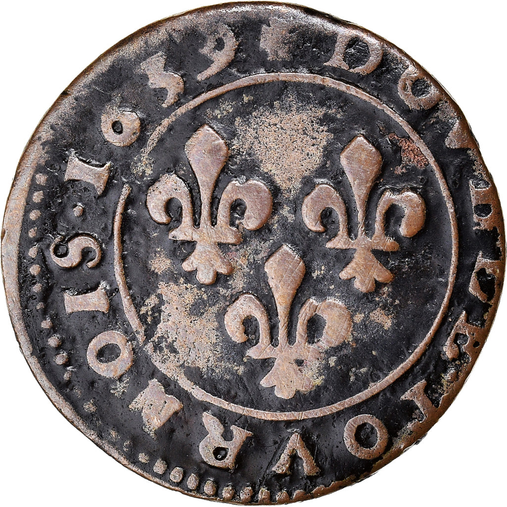 Monnaie, France, Louis XIII, Double Tournois, 1639, Vallée du Rhône, TB