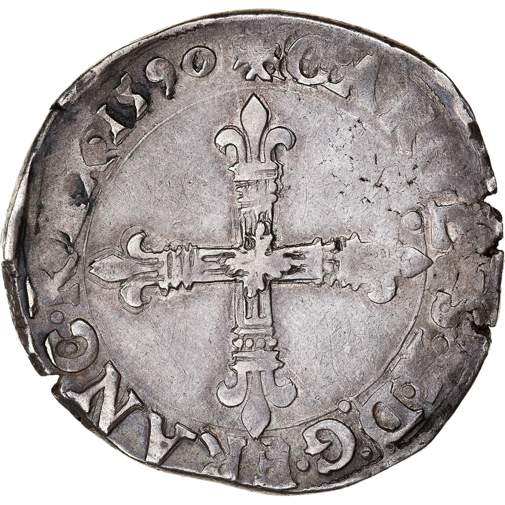 Coin, France, Charles X, 1/4 Ecu, 1590, Nantes, EF(40-45), Silver, Sombart:4670