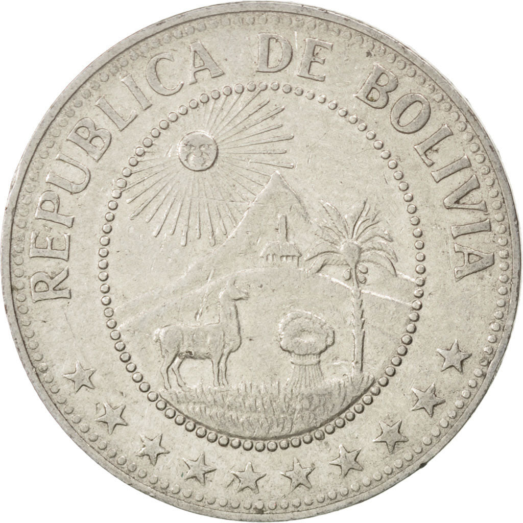 BOLIVIA, 50 Centavos, 1967, KM #190, EF(40-45), Nickel Clad Steel, 24, 3.99