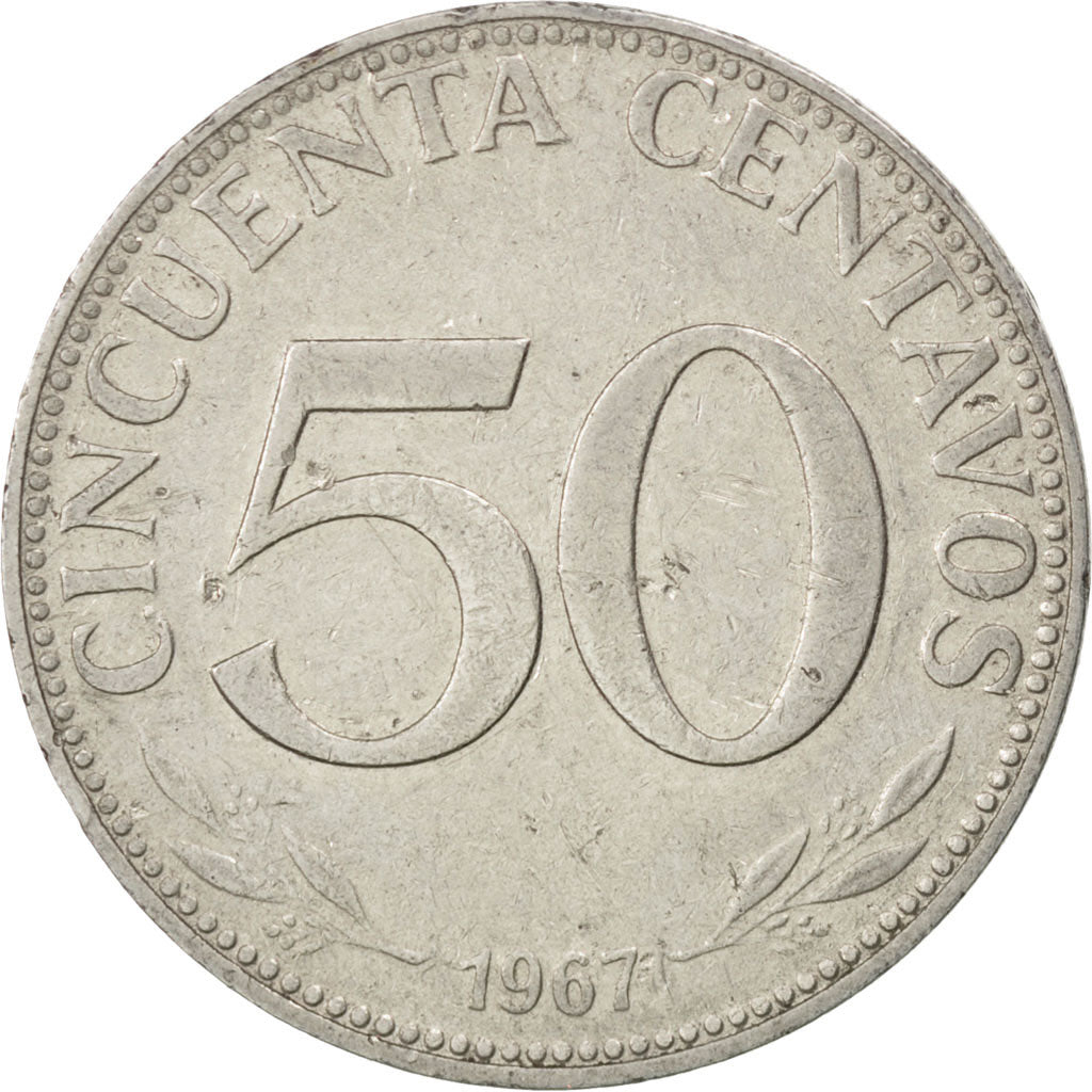 BOLIVIA, 50 Centavos, 1967, KM #190, EF(40-45), Nickel Clad Steel, 24, 3.99