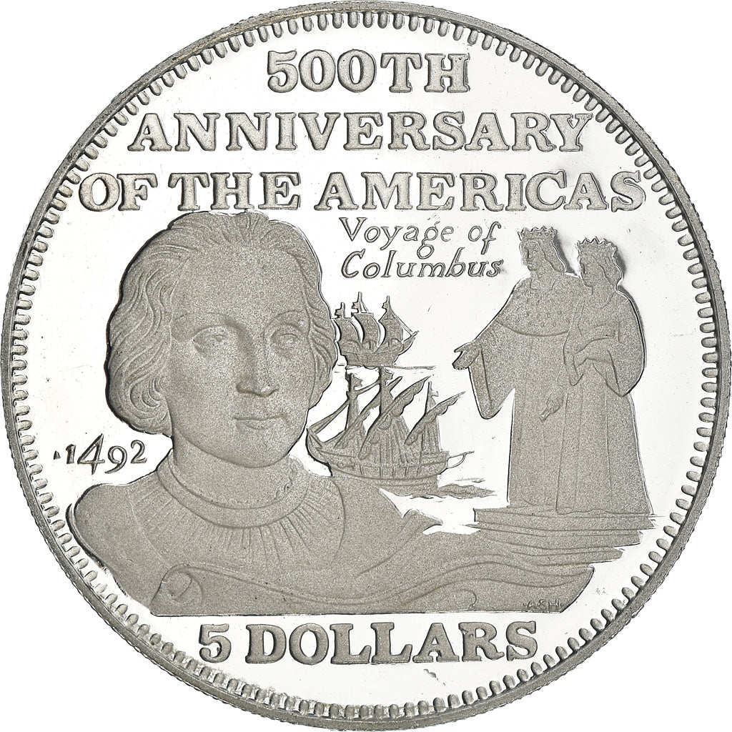 Coin, Bahamas, Elizabeth II, 5 Dollars, 1991, Franklin Mint, Proof, MS(65-70)