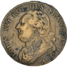 Moneda, Francia, Louis XVI, 12 Deniers, 1791, Paris, MBC+, Bronce, KM:600.1