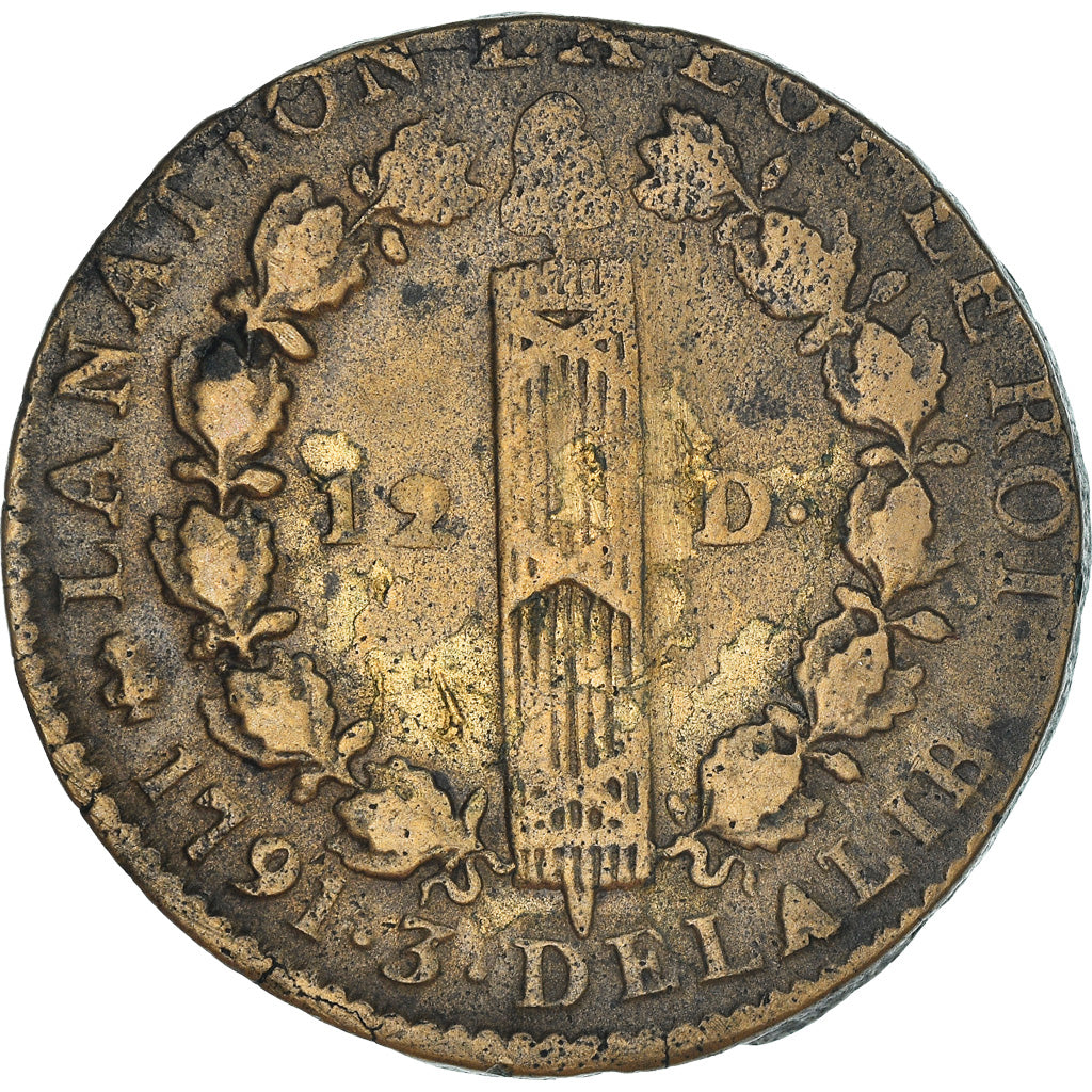 Moeda, França, Louis XVI, 12 Deniers, 1791, Paris, AU(50-53), Bronze, KM:600.1