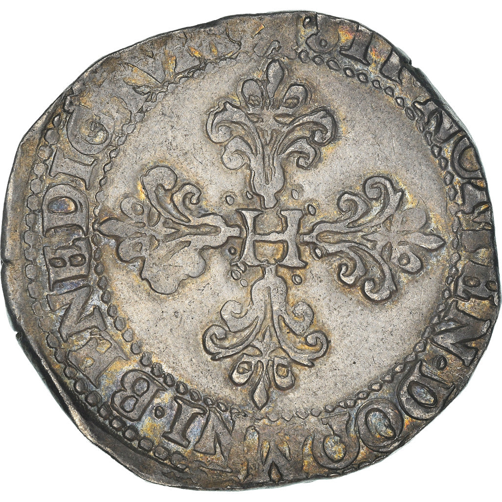 Moeda, França, Henri III, Franc au Col Plat, 1582, Bordeaux, Rara, MS(60-62)