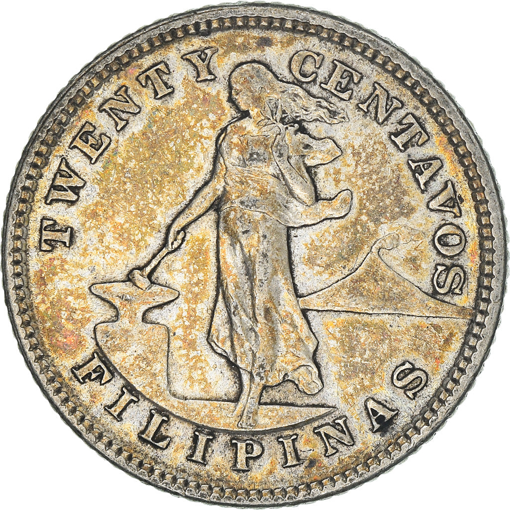 Coin, Philippines, 20 Centavos, 1903, MS(60-62), Silver, KM:166
