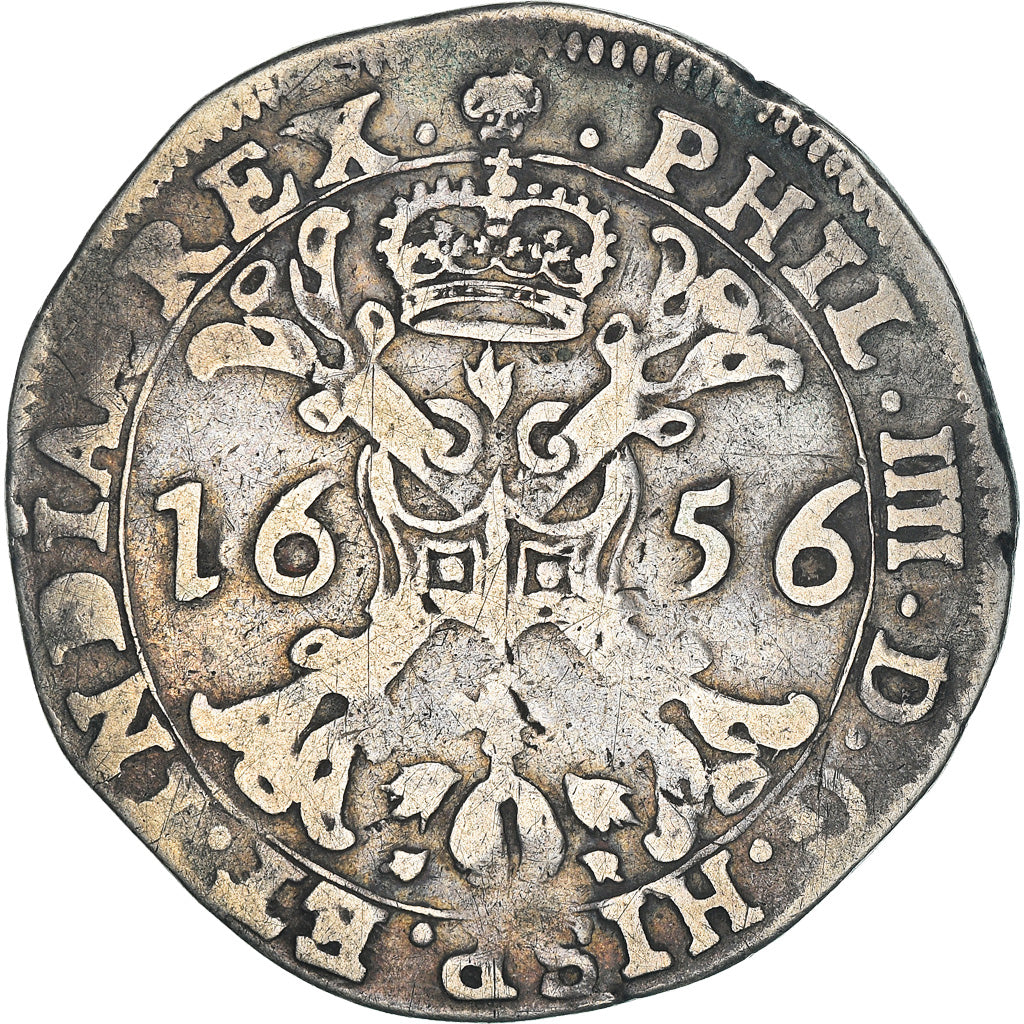 Coin, Spanish Netherlands, 1/2 Patagon, 1656, Brussels, AU(50-53), Silver