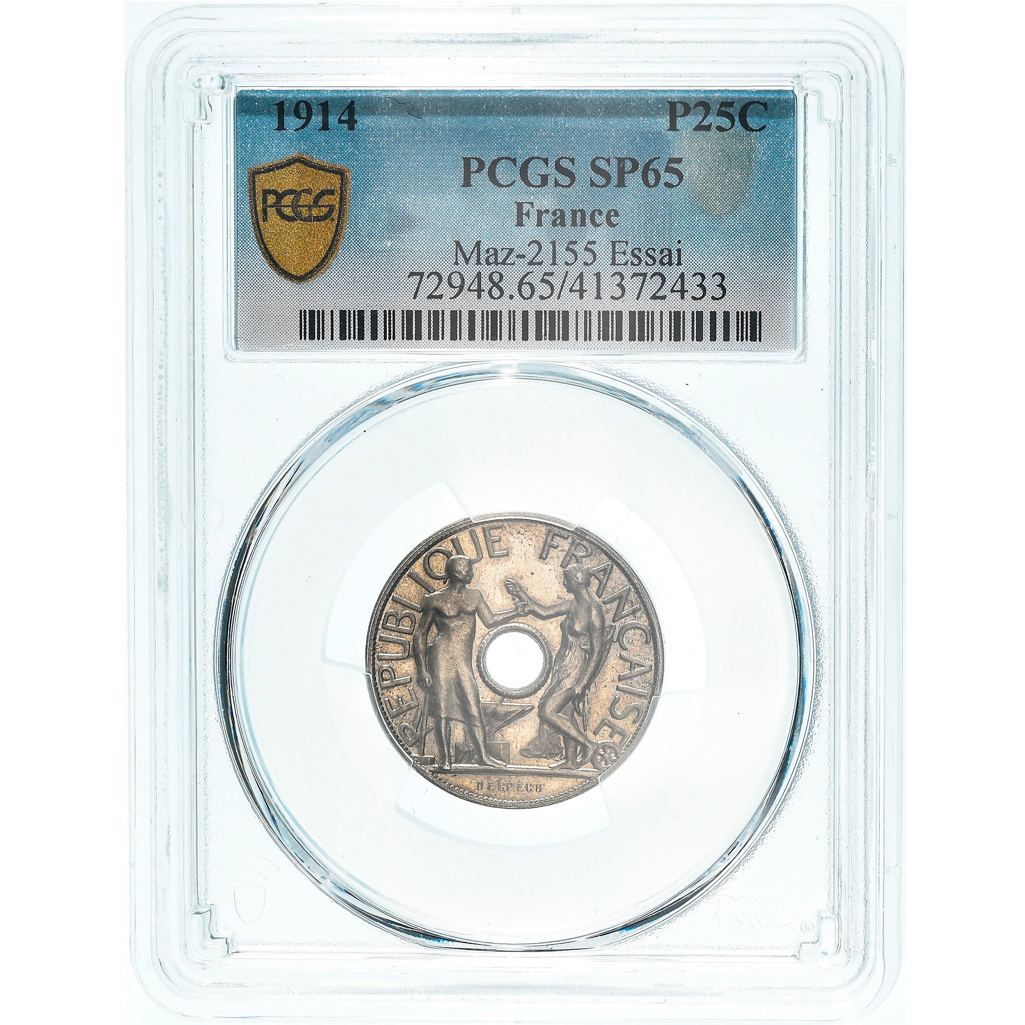 Coin, France, 25 Centimes, 1914, ESSAI, PCGS, SP65, MS(65-70), Copper-nickel