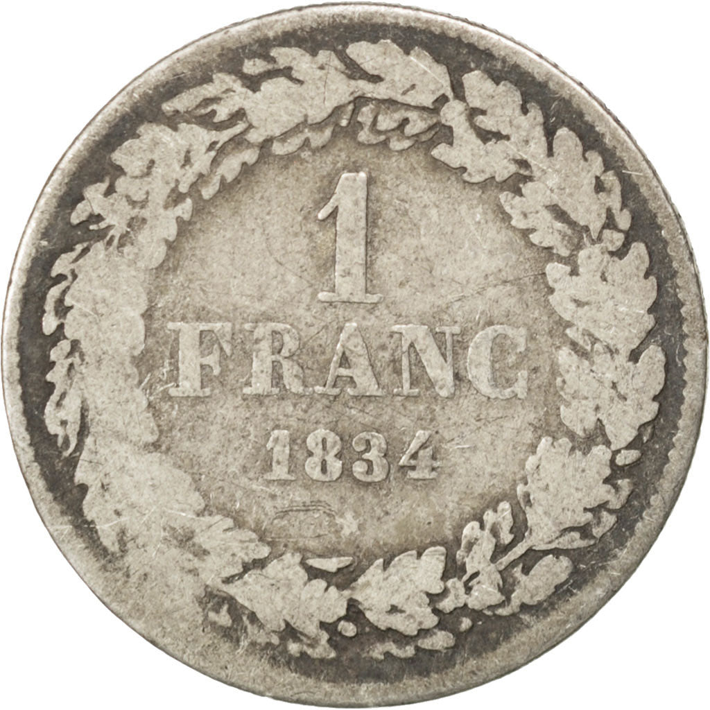 BELGIUM, Franc, 1834, KM #7.1, F(12-15), Silver, 4.72