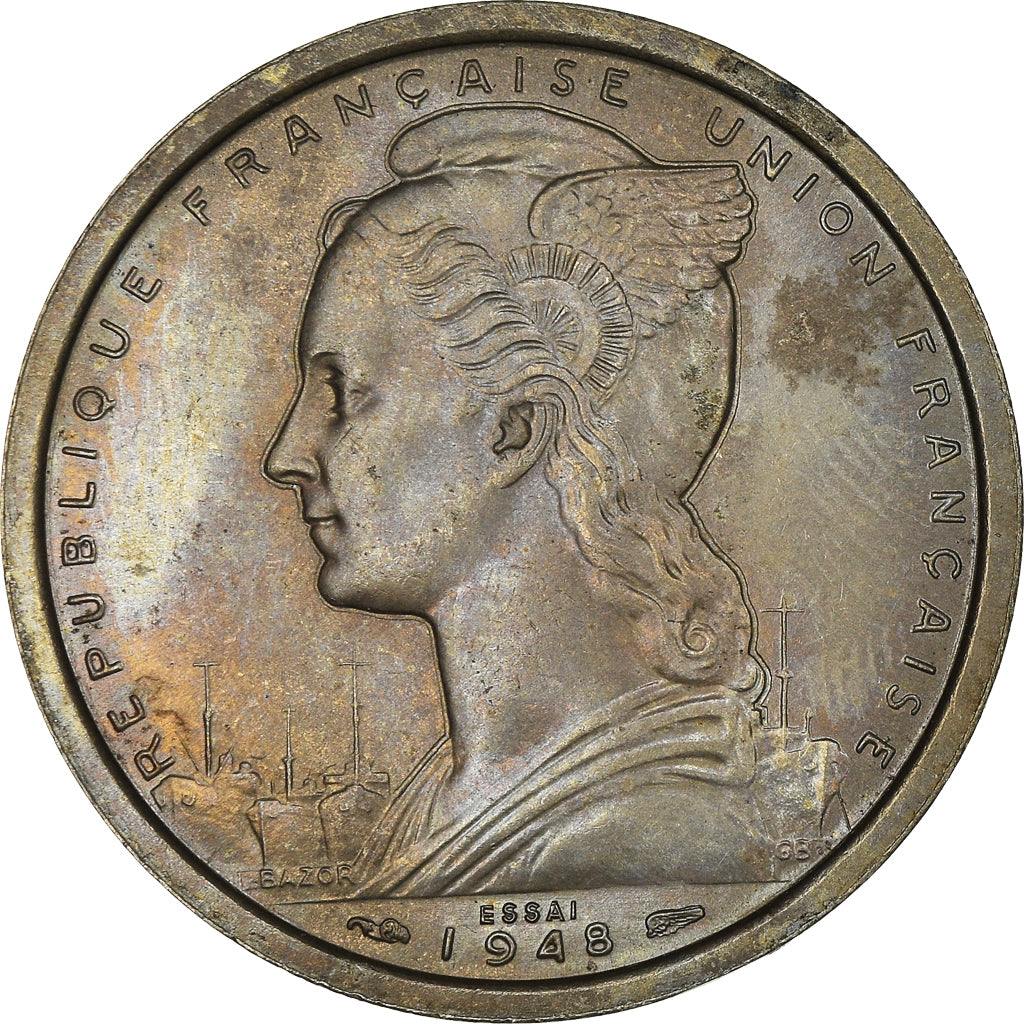 Moneda, África ecuatorial francesa, 2 Francs, 1948, Paris, FDC, Cobre -