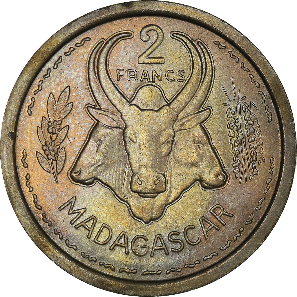 Coin, Madagascar, 2 Francs, 1948, Paris, MS(60-62), Copper-nickel, Lecompte:101